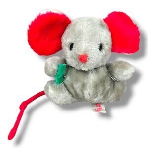 Vintage Russ Berrie Mouse Stuffy Gray Plush Toy Big Red Ears 1977